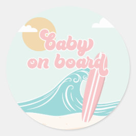 Pegatina Redonda Bebé a bordo Pink Beach Baby Shower