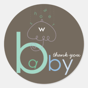 Pegatina Redonda Bebé 'a' en B Blue Typography Boy Baby Shower
