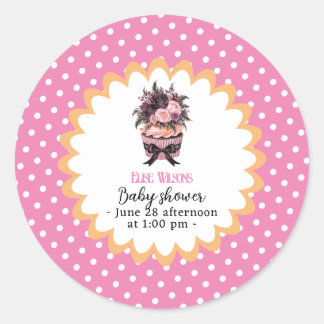 Pegatina Redonda Bebé acuático moderno con ducha de bebé5