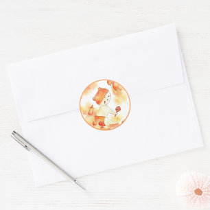 Pegatina Redonda Bebé Adorable & Juguetes Aquarela Naranja Cumpleañ