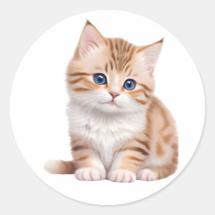 Pegatina Redonda Bebé Adorable Kitten Curso felino