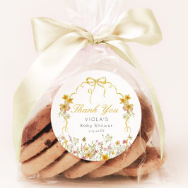 Pegatina Redonda Bebé amarillo en flor gracias