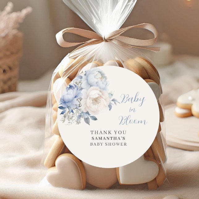 Pegatina Redonda Bebé Azul En Bloom Floral Boy Baby Shower (Subido por el creador)