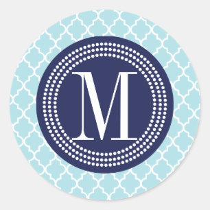 Pegatina Redonda Bebé azul marroquí mosaico personalizado