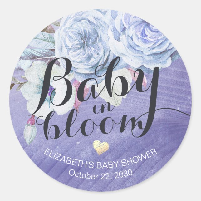 Pegatina Redonda Bebé Baby Shower en las flores de boho en sangre (Anverso)