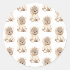 Pegatina Redonda Bebé Bear Watercolor Simple