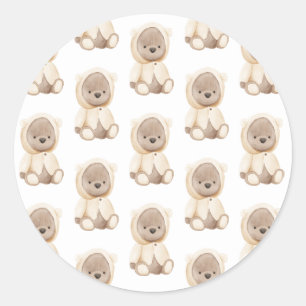 Pegatina Redonda Bebé Bear Watercolor Simple