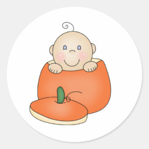 Pegatina Redonda Bebé blanco en calabaza
