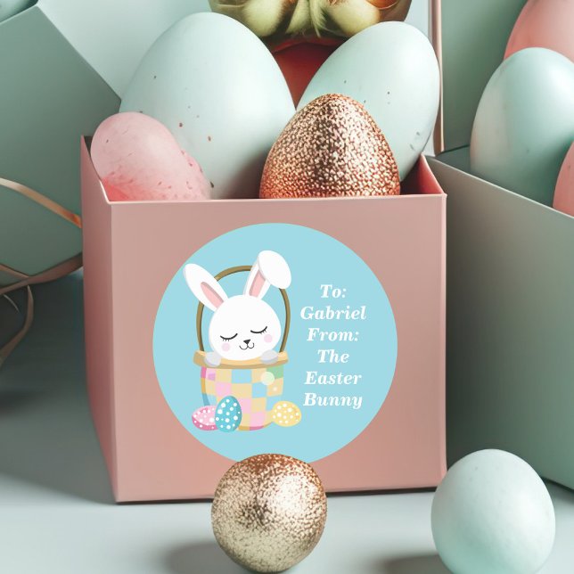 Pegatina Redonda Bebé Blue Easter conejito dulce Personalizado de n (Subido por el creador)