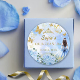 Pegatina Redonda Bebe Blue Vress Princesa Purpurina Quinceañera