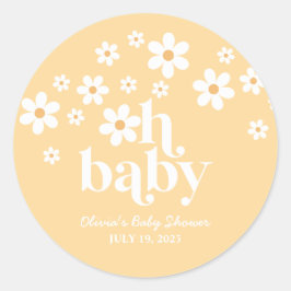 Pegatina Redonda ¡Bebé! Boho Daisy baby ducha amarillo