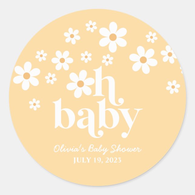 Pegatina Redonda ¡Bebé! Boho Daisy baby ducha amarillo (Anverso)