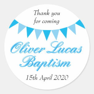 Pegatina Redonda Bebé Bunting Blue Baptism Christening Favor