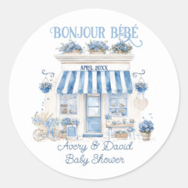 Pegatina Redonda Bebe Cafe Bonjour Bebe Tema parisino Baby Shower