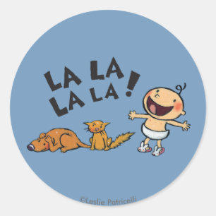 Pegatina Redonda Bebé cantante de Leslie Patricelli con los