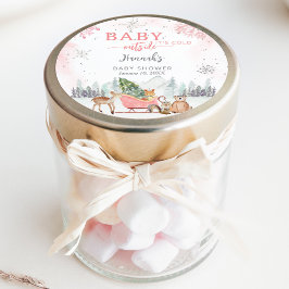 Pegatina Redonda Bebé Chica de invierno hace frío fuera de la ducha