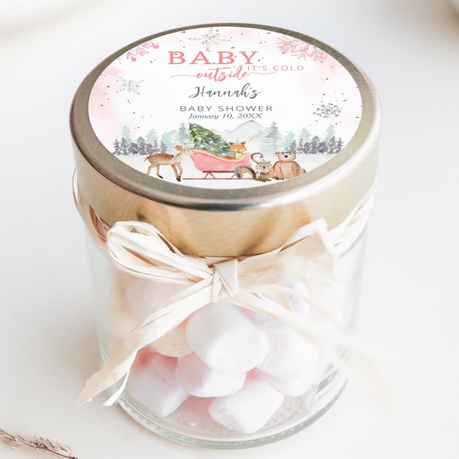 Pegatina Redonda Bebé Chica de invierno hace frío fuera de la ducha (Subido por el creador)