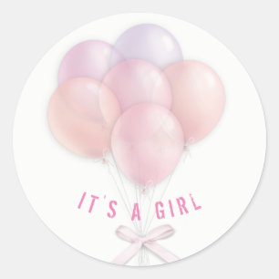 Pegatina Redonda Bebé Chica Globo Rosa