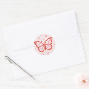 Pegatina Redonda Bebé Chica Mariposa Rosa Baby Shower Confetti