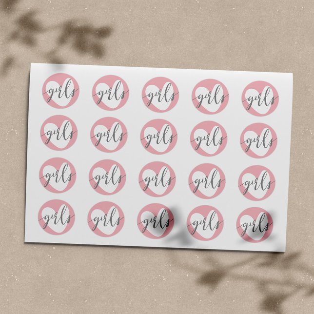Pegatina Redonda Bebé "Chicas" de corazón rosado blanco gris (Subido por el creador)