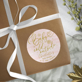 Pegatina Redonda Bebé con copas de nieve, frío fuera del Chica Baby