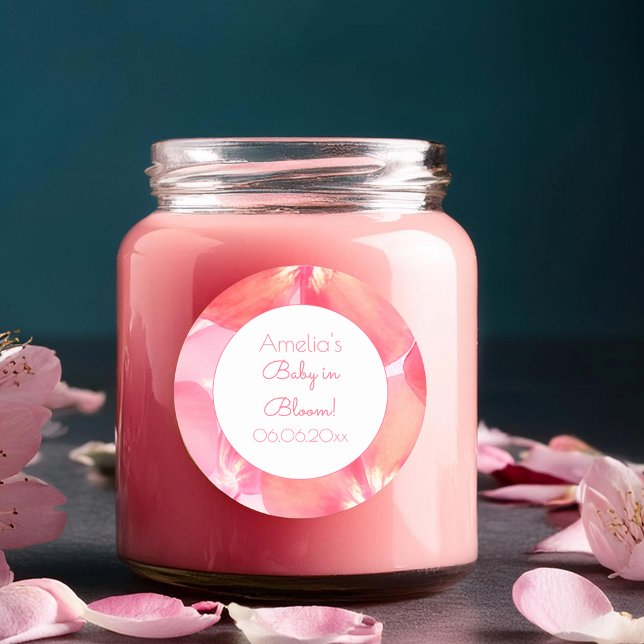 Pegatina Redonda Bebé con flores rosadas en Baby Shower en flor (Subido por el creador)