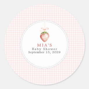 Pegatina Redonda Bebé Coquette de Fresa de Cuadritos Dulces de Frut