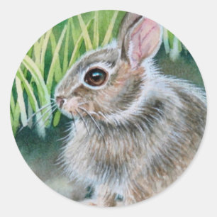Pegatina Redonda Bebé Cottontail Bunny Rabbit Watercolor Art