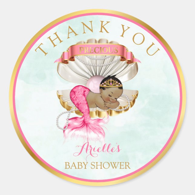 Pegatina Redonda Bebé criada con sirena invade tiara afroamericano (Anverso)