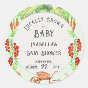 Pegatina Redonda Bebé Criado Localmente, Baby Shower de Mercado de 