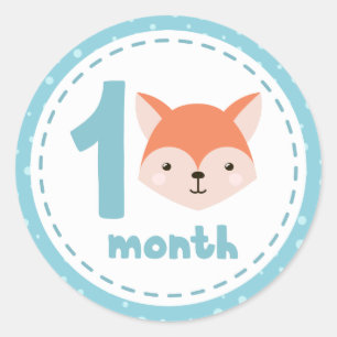 Pegatina Redonda *~* Bebé Cute Fox Powder Blue Milestone