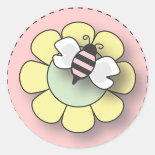 Pegatina Redonda Bebé de abeja rosa