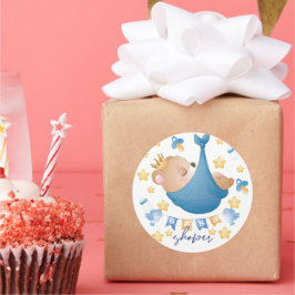 Pegatina Redonda Bebé de Baby Shower azul