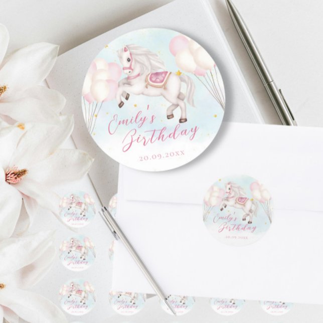 Pegatina Redonda Bebé de cuento de hadas estrella de globos rosados (Subido por el creador)