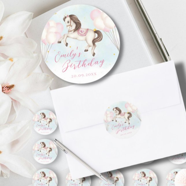 Pegatina Redonda Bebé de cuento de hadas estrella de globos rosados (Subido por el creador)