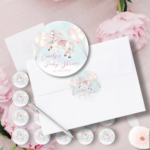 Pegatina Redonda Bebé de cuento de hadas Estrellas de globos rosado