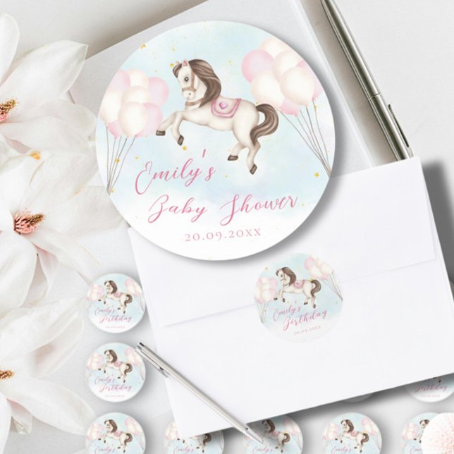 Pegatina Redonda Bebé de cuento de hadas Estrellas de globos rosado (Subido por el creador)