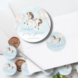 Pegatina Redonda Bebé de cuento de hadas Pony Blue globo star Showe