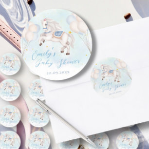 Pegatina Redonda Bebé de cuento de hadas Pony Blue globo star Showe