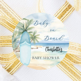 Pegatina Redonda Bebé de ducha a bordo