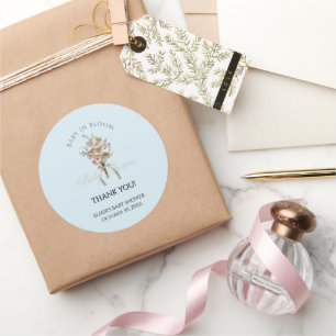 Pegatina Redonda Bebé de flores silvestres en el Baby Shower Bloom 