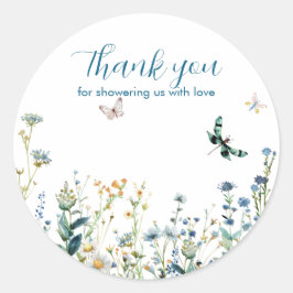 Pegatina Redonda Bebé de flores silvestres en una ducha de bebé en 