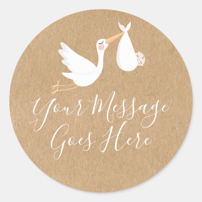 Pegatina Redonda Bebé de la cigüeña de parto especial recién nacido (Anverso)