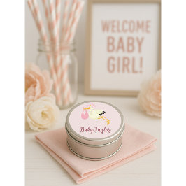 Pegatina Redonda Bebé de parto de cigüeñas Rosa