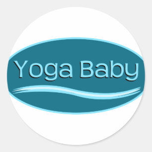 Pegatina Redonda Bebé de yoga azul