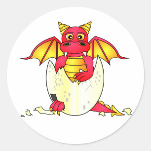 Pegatina Redonda Bebé Dragón Cuto en Huevo Crackeado - Rojo / Amari