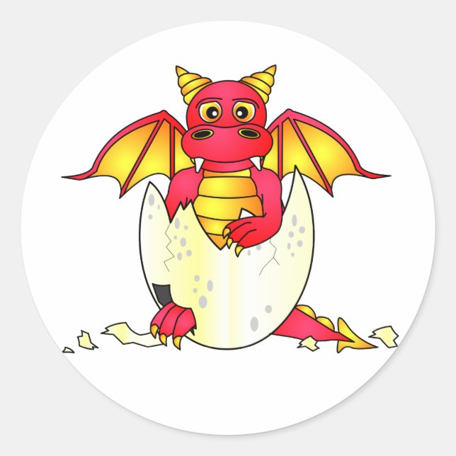 Pegatina Redonda Bebé Dragón Cuto en Huevo Crackeado - Rojo / Amari (Anverso)
