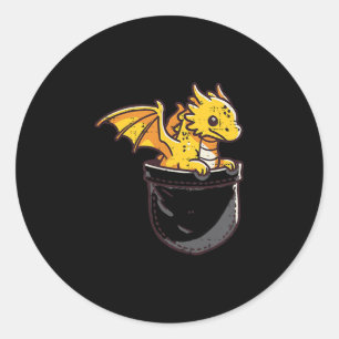 Pegatina Redonda Bebé Dragon Pocket Cute Fantasía Niños Míticos Hom