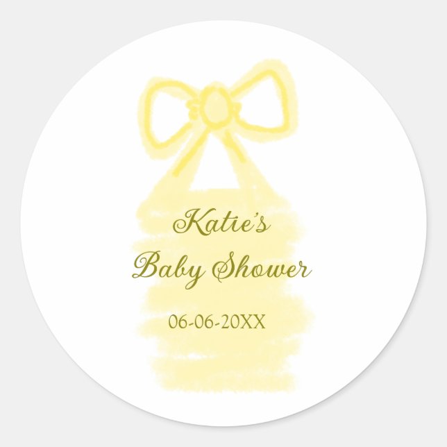 Pegatina Redonda Bebé ducha amarillo arco acuático elegante moderno (Anverso)