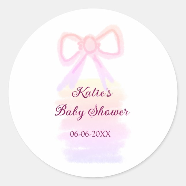 Pegatina Redonda Bebé ducha arco rosa agua elegante moderna (Anverso)